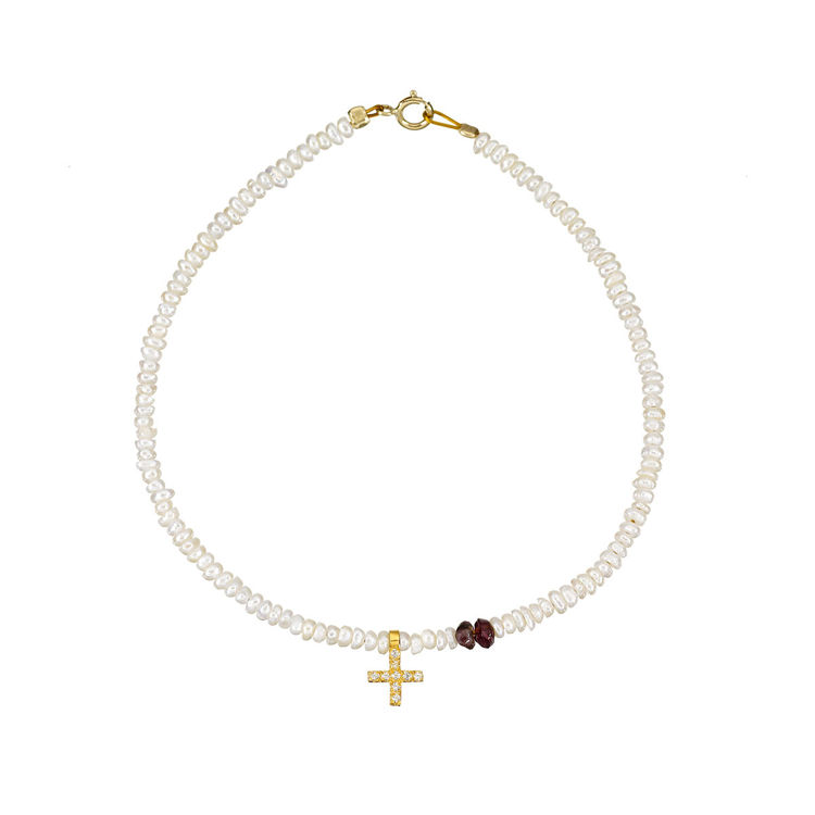 Picture of BRACELET CROSS WITH FRESH WATER PEARLS